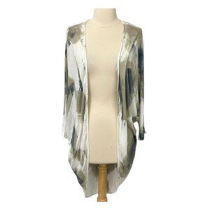 T Party Open Cardigan Long Abstract Artsy 3/4 Sleeve Size S Soft Jersey Cocoon